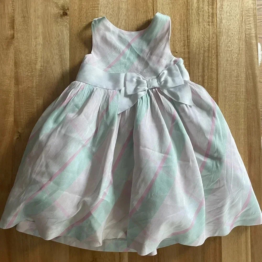 Janie and Jack Baby Pastel Green Pink White Silk Dress - Picture 1 of 6